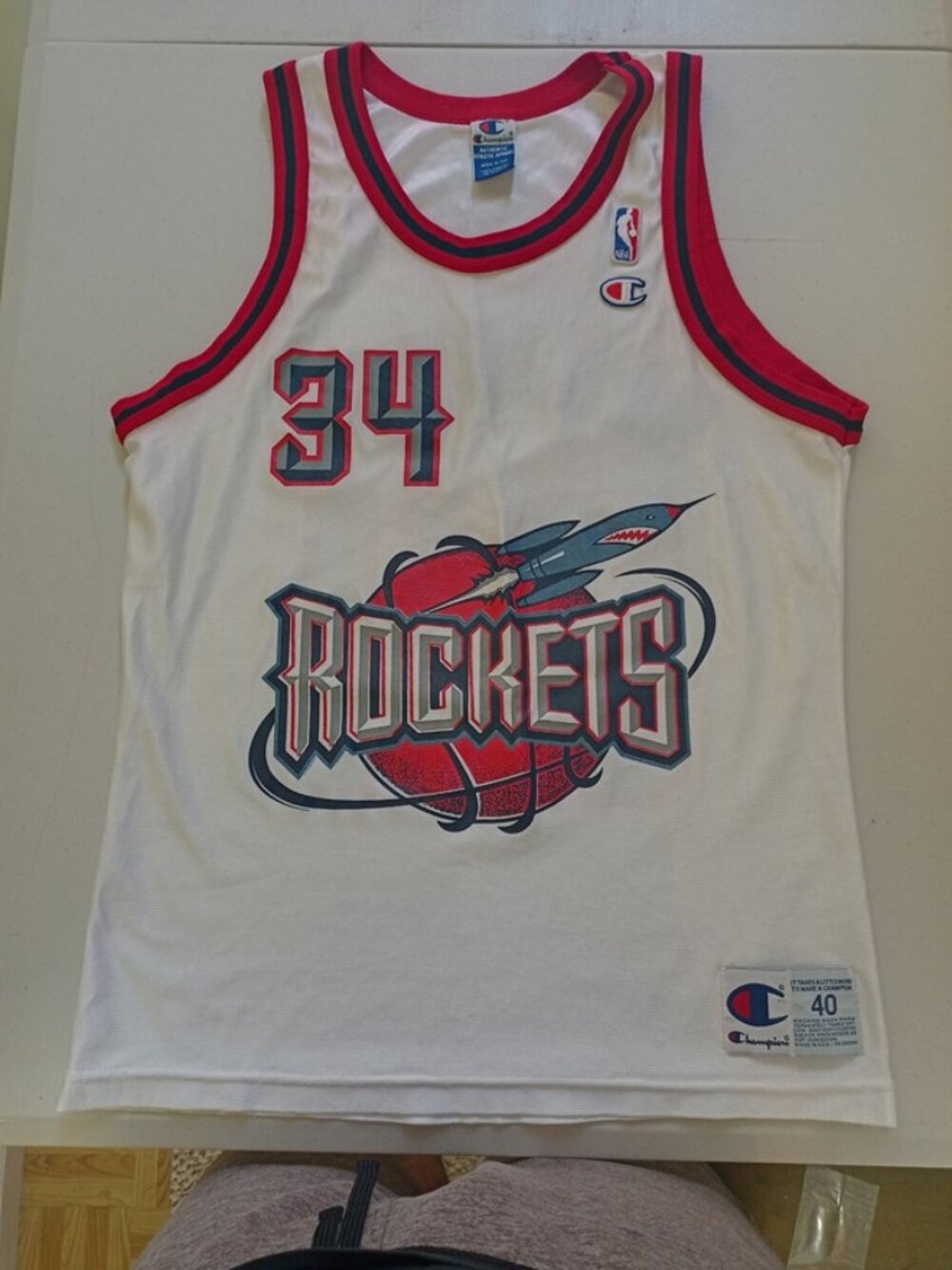 Champion Hakeem Olajuwon Houston Rockets NBA Basketball Jersey Adult Medium 40